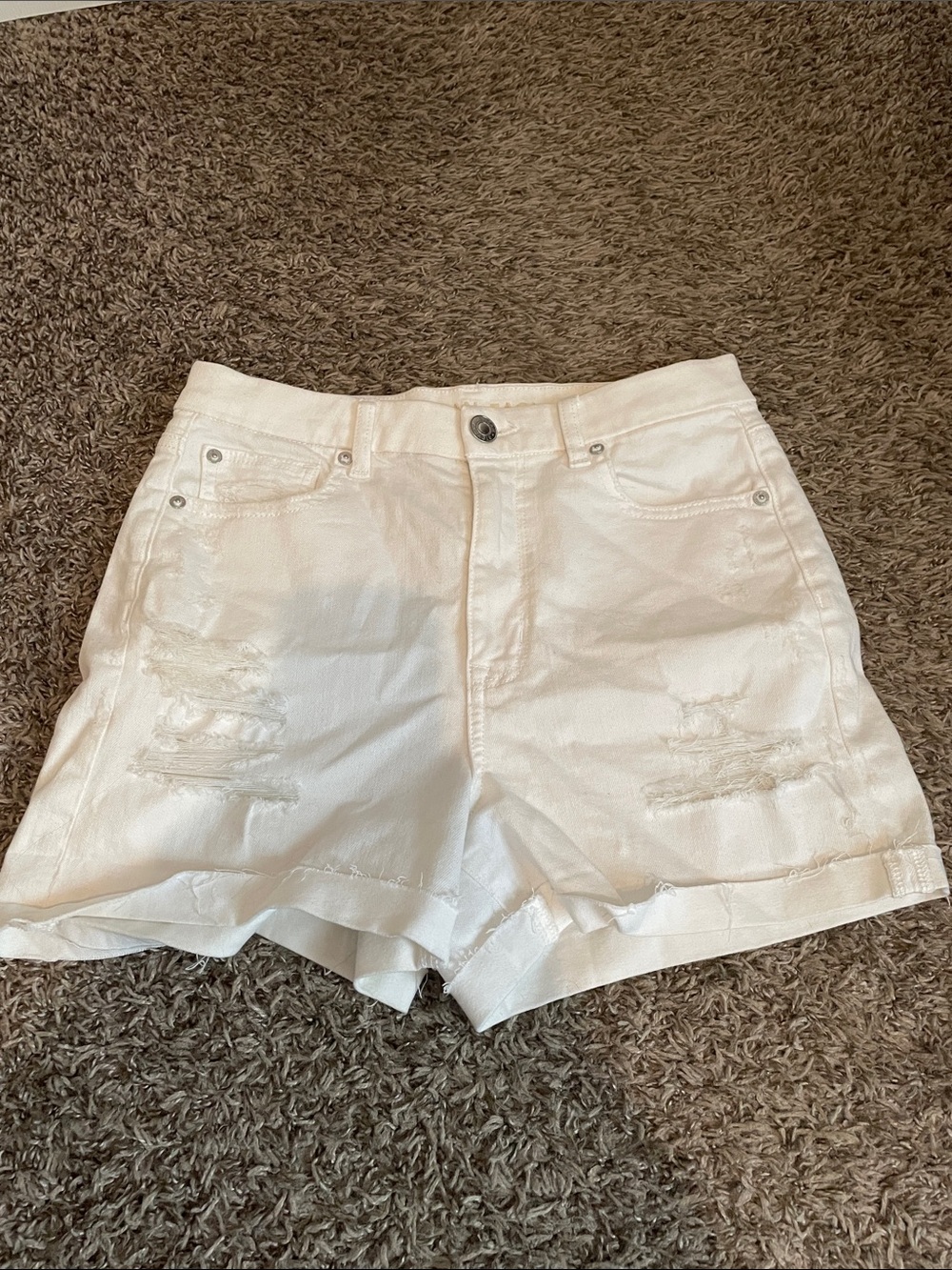 American Eagle Outfitters White Distressed High-Rise Denim Shorts